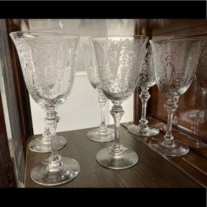 Vintage etched crystal wine glasses - set of 6